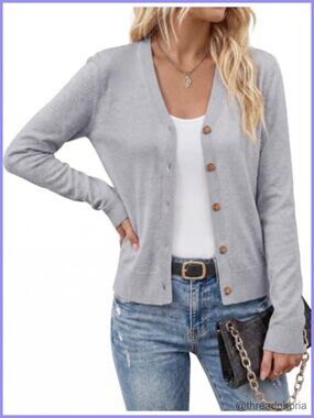 Womens Lightweight V-Neck Button Cardigan Long Sleeve Knit Sweater